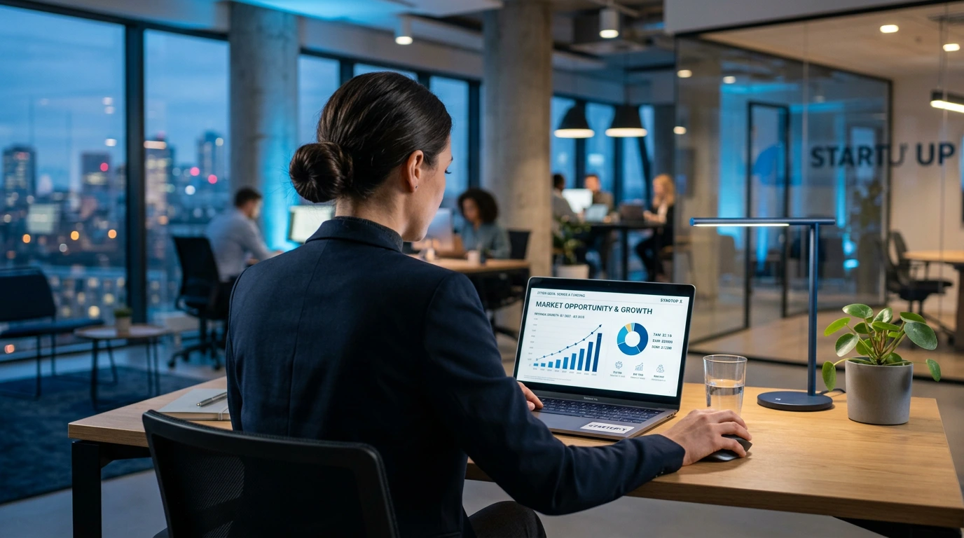 Pitch Deck erstellen lassen – professionelles Startup-Pitch-Deck auf Bildschirm