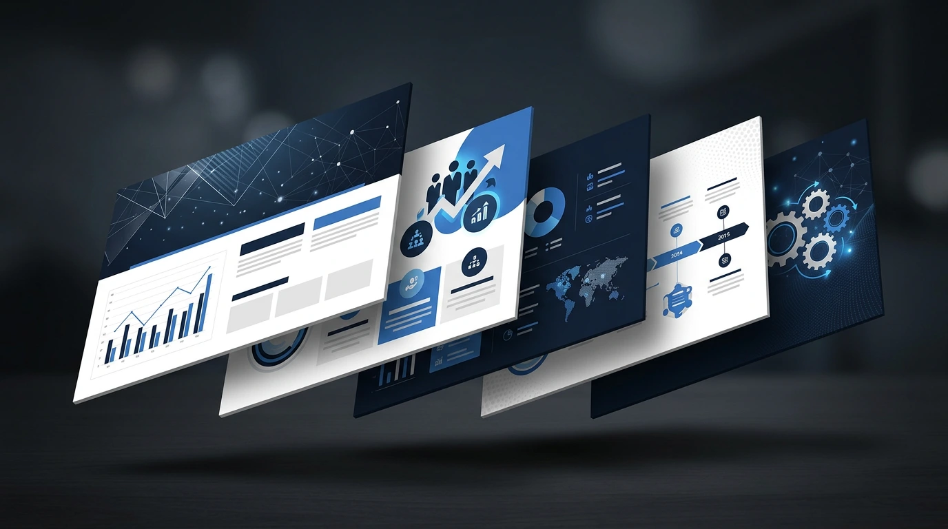 Professional presentation deck mockup floating on dark background